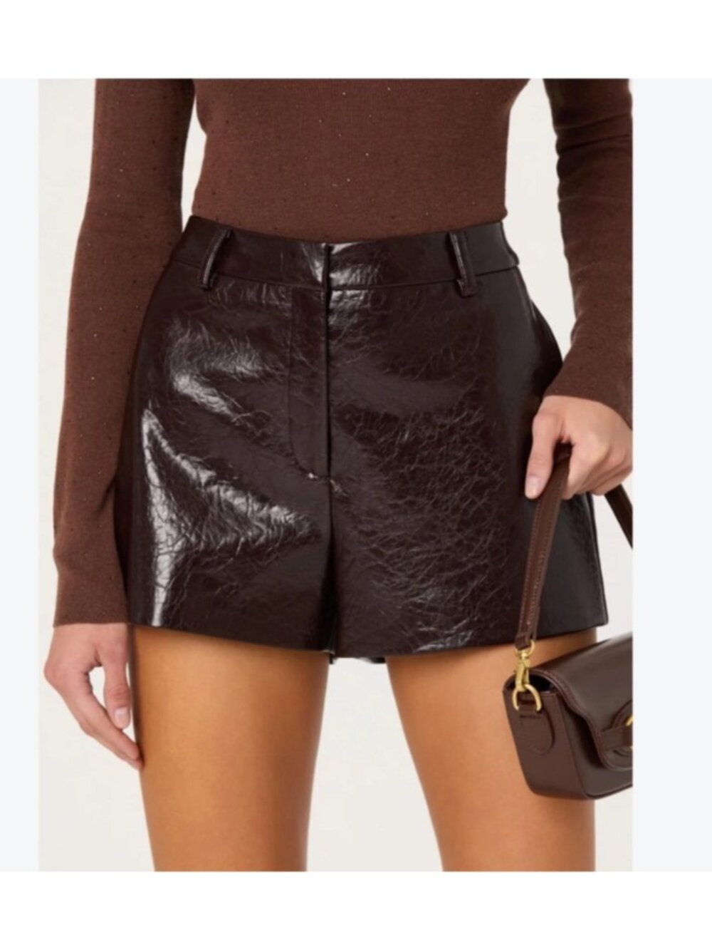 ASTR The Label Womens Sz M Wynn Faux Leather A-Line Dark Brown Mini Shorts